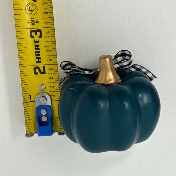 Fall Mini Pumpkins Set Orange Gray Teal with Gingham Bow Farmhouse Tiered Tray - Picture 9 of 11